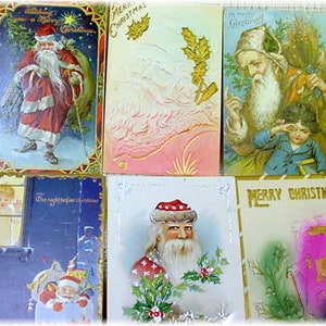 Santa Claus Postcard, 11 Vintage Santa Postcard Lot, Father Time, Early 1900&#39;s, Tuck, Embossed, Christmas Postcard, New Year   FREE SHIPPING