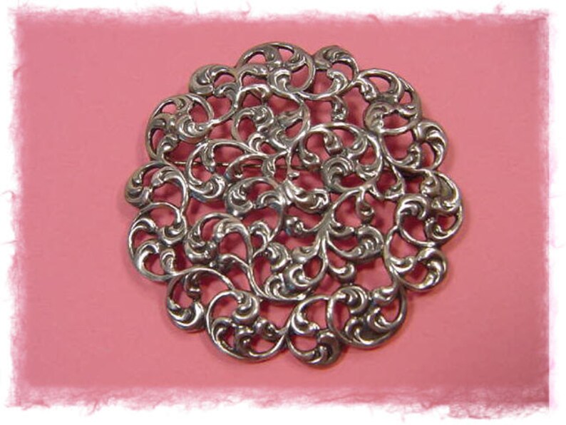 Victorian Vintage Estate Celtic Ireland FREE SHIPPING Victorian Floral Filigree Flowers Large Michele Sterling Silver Brooch Pendant