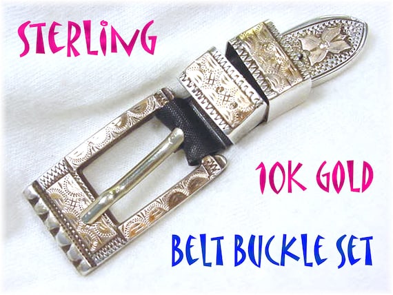 Magnificent Vintage Native American Navajo Sterling Silver Buckle With Retainers And Tip Magnificent Vintage Native American Navajo Sterling Silver Buckle With Retainers And Tip