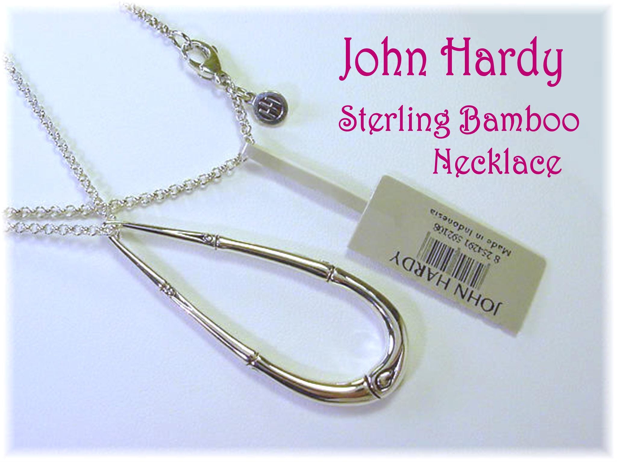John Hardy Bamboo Drop Pendant Sterling Silver Necklace, John Hardy Pendant, John Hardy Necklace, Bamboo Teardrop Pendant   FREE SHIPPING