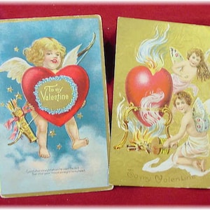 Lot de 15 cartes postales vintage Saint-Valentin + 7 pièces gratuites, cartes postales de la Saint-Valentin du début des années 1900, Tuck, coeur rouge, or en relief, anges livraison gratuite