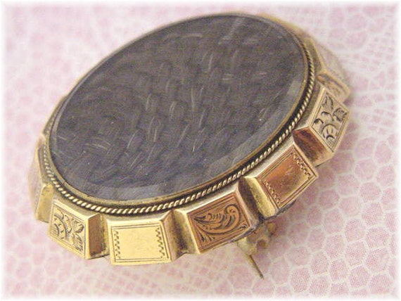 14K Gold Mourning Hair Victorian Brooch Pin, RARE… - image 2