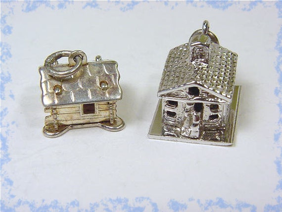 Charm Sterling Silver School House & Log Cabin Ch… - image 3