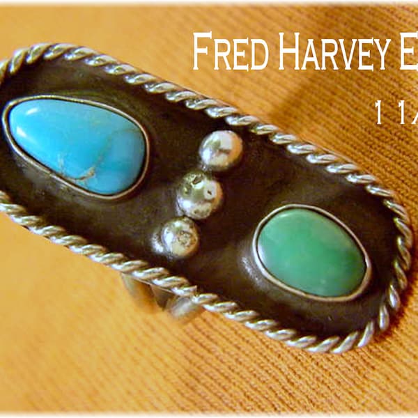 Old Pawn Turquoise Shadow Box Fred Harvey Era Sterling Silver Ring - Navajo, Native American Indian Jewelry, Western Boho + FREE SHIPPING