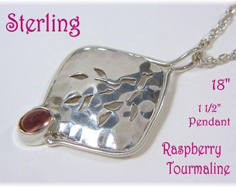 Raspberry Tourmaline Sterling Silver Pendant Chain Necklace, Asian Garden, Artisan Jewelry, Art Jewelry, Oriental, Handmade   FREE SHIPPING
