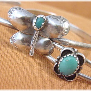 Turquoise Sterling Silver Cuff Bracelet Set, Turquoise Bracelet, Fred Harvey Era, Butterfly, Navajo Native American Indian FREE SHIPPING image 2