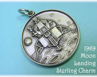 Apollo 11 Lunar Landing Sterling Silver Charm, Pendant, July 20 1969 Moon Landing, For Charm Bracelet, Aldrin Armstrong, Eagle FREE SHIPPING