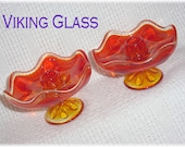 Viking Glass Epic Amberina Candle Holders - 6 Petal Orange Persimmon Pedestal Candlestick - Art Mid Century Modern Retro FREE SHIPPING