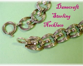 Danecraft Art Deco Orbs Sterling Silver Necklace Choker, Very RARE Design, Art Nouveau, Modernist, 925   FREE SHIPPING