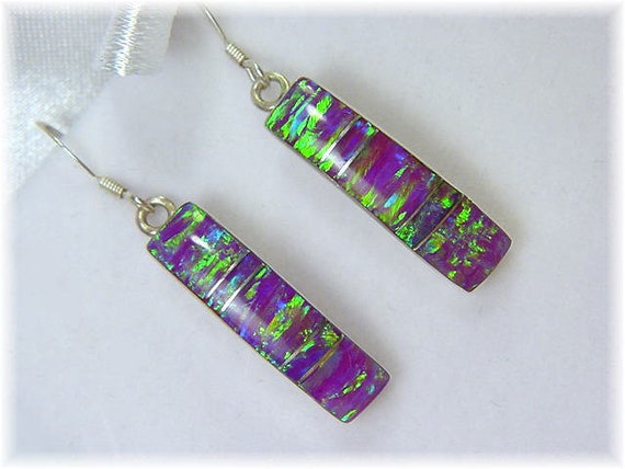 Black Fire Opal Sterling Silver Earrings, Fiery C… - image 3