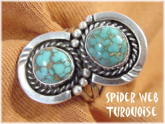 Spider Web Turquoise Sterling Silver Shadow Box R… - image 10