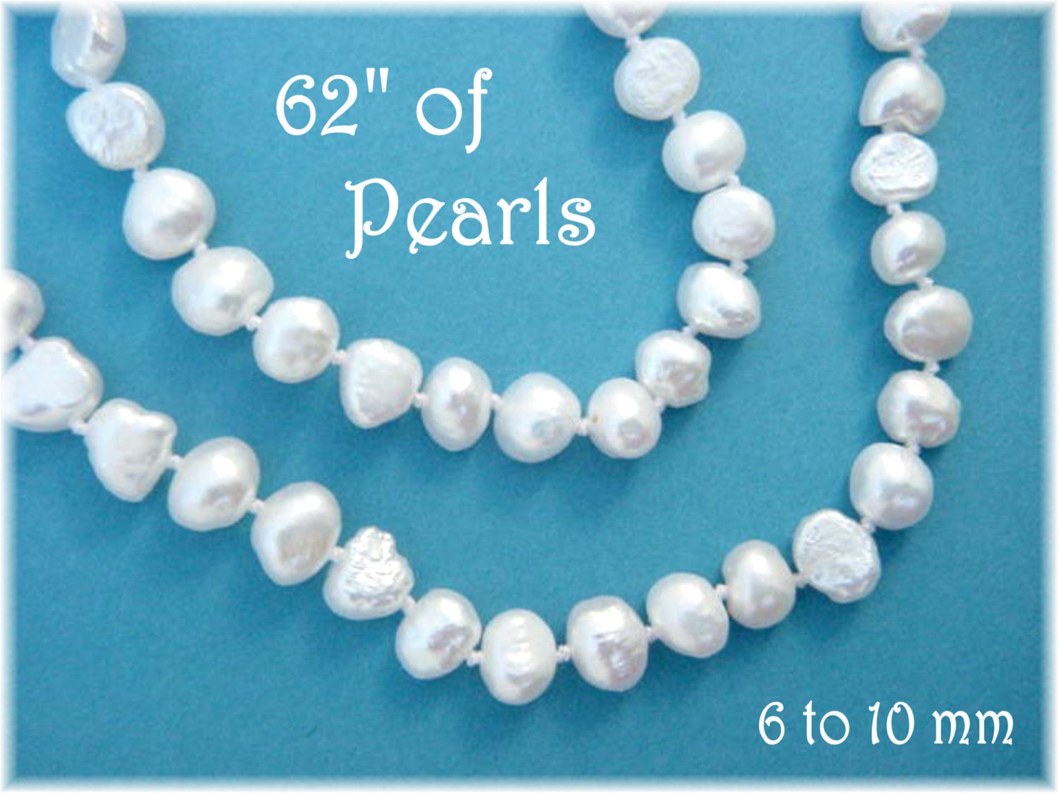 Baroque White Pearl Necklace, Extra Long 62