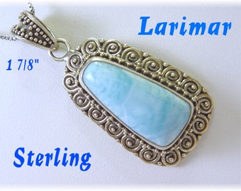 Larimar Sterling Silver Pendant, 14 Ct Blue Larimar, Caribbean, Dominican Republic, Beach Wedding, Tropical, Zen, Gypsy, Boho  FREE SHIPPING