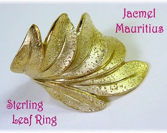 JCM Jacmel Feather Sterling Silver Ring, Wrapped Brushed Leaf, Jcm Jacmel Mauritius Designer   FREE SHIPPING
