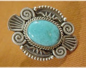 Sleeping Beauty Turquoise Spiral Michael Calladitto Sterling Silver Ring - M R - Concho, Native American, Navajo, Indian, FREE SHIPPING