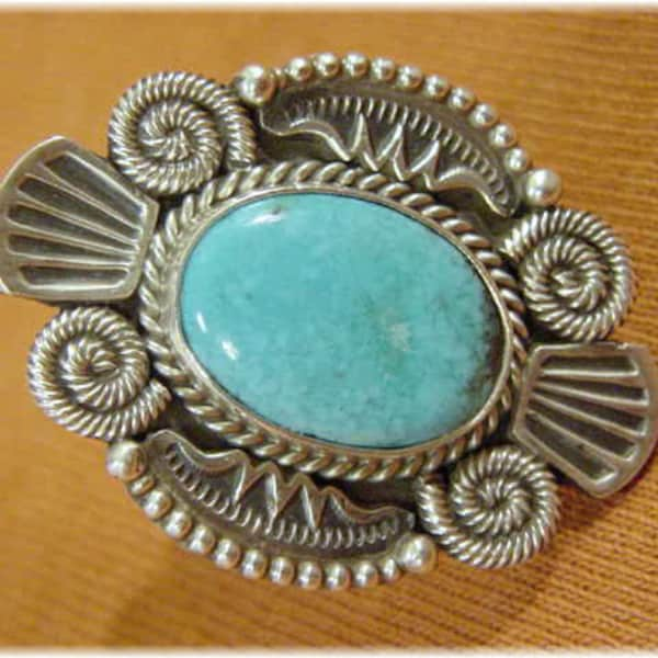 Sleeping Beauty Turquoise Spiral Michael Calladitto Sterling Silver Ring - M & R - Concho, Native American, Navajo, Indian,  + FREE SHIPPING