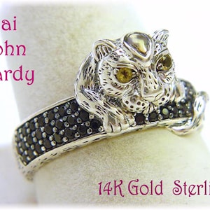 John Hardy Leopard Puma Ring, 14K Gold Sterling Silver Ring, John Hardy Ring, Jai John Hardy Panther Ring, Size 6 Onyx Ring  FREE SHIPPING