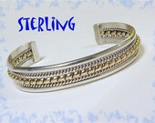 Navajo Sterling Silver Gold Filled Rope Cuff Bracelet - Signed TAHE - Native American Indian Jewelry, Gf, Turquoise, Zuni FREE SHIPPING