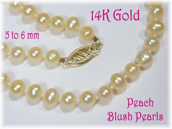 14K Gold Peach Blush Baroque Pearl Strand Necklac… - image 5