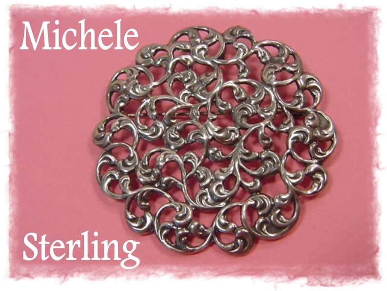 Victorian Vintage Estate Celtic Ireland FREE SHIPPING Victorian Floral Filigree Flowers Large Michele Sterling Silver Brooch Pendant