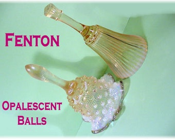 2 Fenton Art Glass Bells, Pink Opalescent Hobnail Ribbed, Fenton Art Glass, Wavy Ruffled, Vase, Basket,    FREE SHIPPING