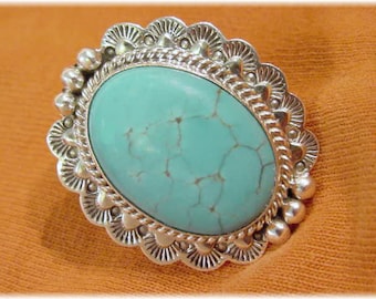 Sleeping Beauty Turquoise Sterling Silver Large Ring, Navajo, Native American, Indian    FREE SHIPPING
