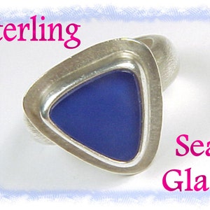 Amy Faust Blue Sea Glass Sterling Silver Ring, RARE Designer Jewelry, Tropical, Hawaii Islands, Beach Glass   FREE SHIPPING