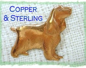 Sterling Silver & Copper Large Vintage Irish Setter Sheep Dog Brooch Solid Copper