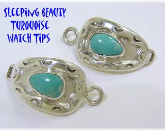 Watch Tips Sleeping Beauty Turquoise Sterling Silver, Native American, Indian Jewelry, Navajo, Arizona, Watch Band, Indigenous FREE SHIPPING