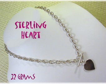 Heart Toggle CME Sterling Silver Oval Chain Link Necklace, Solid Chunky 32 Grams, Modern Art, Choker FREE SHIPPING