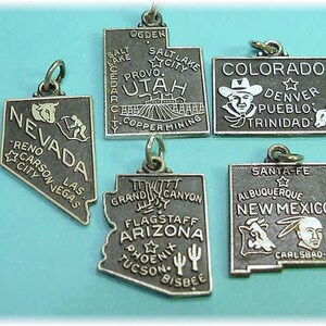 breloque/pendentif en argent sterling carte de l'État vintage, pour bracelet à breloques, à vous de choisir État, Utah, Nouveau-Mexique, Nevada, Colorado livraison gratuite