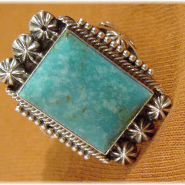 Blue Ridge Turquoise Sterling Silver Ring, M & R Michael Calladitto, Native American, Southwestern, Indian Jewelry, Arizona FREE SHIPPING