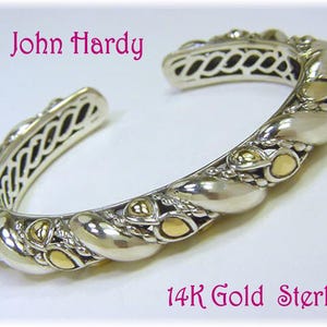 John Hardy 14K Gold Sterling Silver Lotus Petal Hinged Cuff Bracelet, 14K Gold Bracelet, Jai John Hardy Lotus Petal Bracelet  FREE SHIPPING