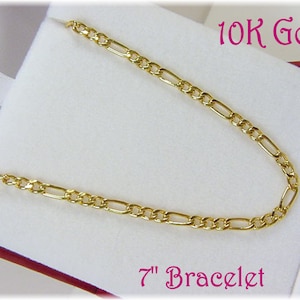 10K Solid Gold Figaro Chain Link Bracelet, Gold Chain Bracelet, 10K Gold Bracelet, 14K Gold Bracelet, 10K Gold Chain,   Figaro FREE SHIPPING