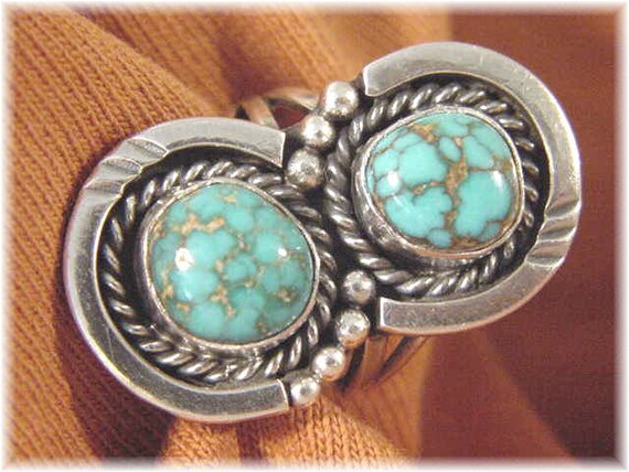 Spider Web Turquoise Sterling Silver Shadow Box R… - image 2