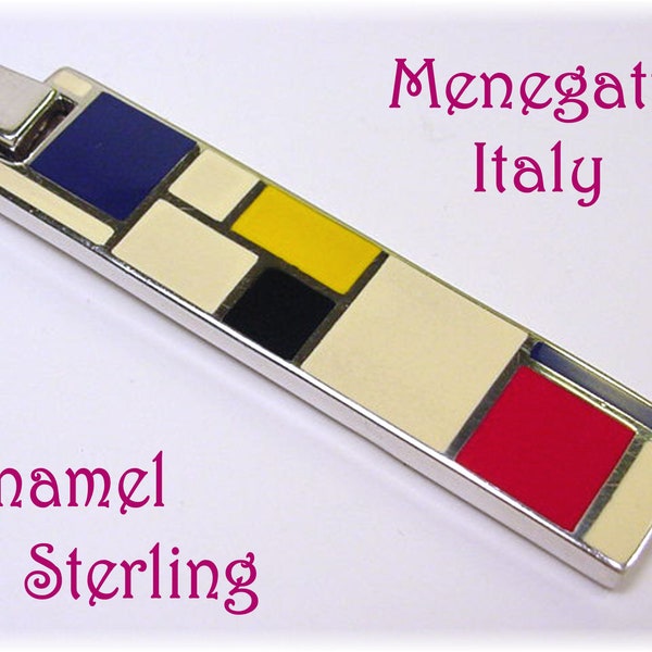Alessandro Menegatti Enamel Sterling Silver Pendant, Picasso Collection, Signed Hartuio, Modern Art, Menegatti Pendant  FREE SHIPPING