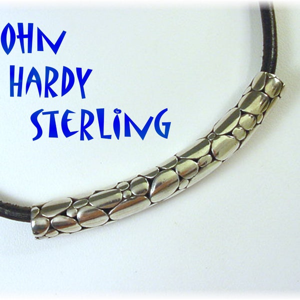 John Hardy Kali Sterling Silver Pebble Necklace, Slide Choker Pendant Leather Necklace, Signed John Hardy Necklace, Biker  FREE SHIPPING
