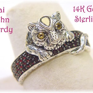 John Hardy Leopard Puma Ring, 14K Gold Sterling Silver Ring, John Hardy Ring, Jai John Hardy Panther Ring, Size 6 Garnet Ring  FREE SHIPPING