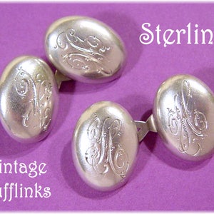 Cufflinks, Sterling Silver Vintage Engraved H Oval Cuff Links, Wedding Jewelry, Tuxedo, Mens, Gift For Him, Tie Clasp, Pin   FREE SHIPPING