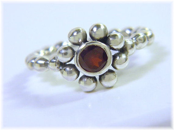 Garnet Orbs Sterling Silver Ring, Garnet Ring, Ba… - image 2