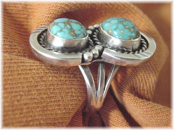 Spider Web Turquoise Sterling Silver Shadow Box R… - image 3