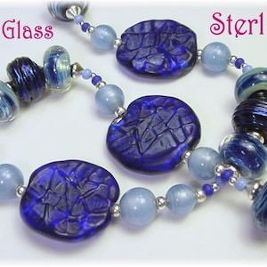 Blue Foil Lampwork Art Glass Bead Sterling Silver Necklace, Murano Glass, Custom One of A Kind Artisan Jewelry, Art, Vintage   FREE SHIPPING