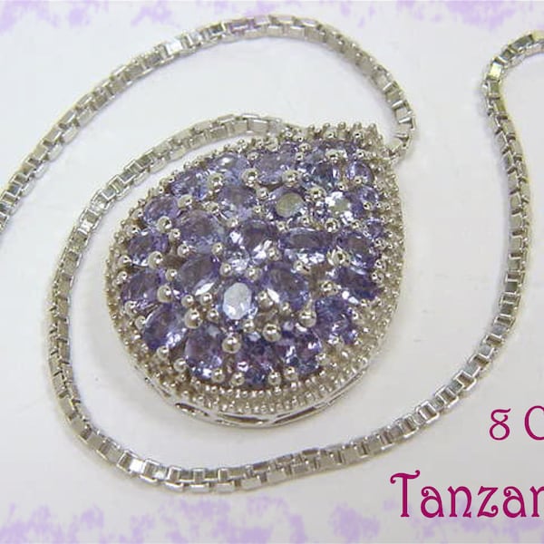 8 Ct Arusha Tanzanite Cluster Sterling Silver Pendant Necklace, Tanzanite Pendant, Tanzanite Necklace, AAA + Gemstones, Purple FREE SHIPPING