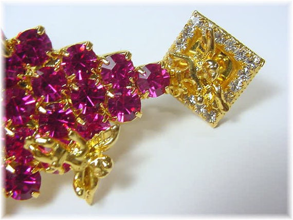 Vasari Rhinestone Christmas Tree Angel Brooch Pin, Sparkling Magenta Pink Crystals,  Costume Jewelry   FREE SHIPPING View 4