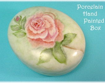 Rose Hand Painted Porcelain Trinket Box, Vanity Tray, Signed, Dresser, Powder Box, Limoges, Jewelry, Roses    FREE SHIPPING