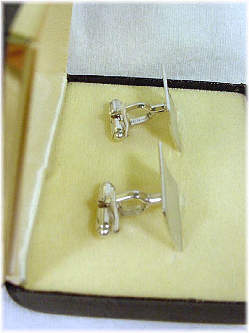 Wedding Suit Cuff Links Mens Fathers Day Anson Mid Century Modern Lines Cufflinks Original Gift Box Sterling Silver FREE SHIPPING