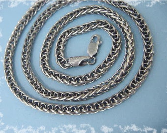 Braided Chain 20&quot; Sterling Silver Necklace, Torzal Rope Chain Link, Heavy Flexible, Palm Weave, Chainmaille, Spiga Wheat + FREE SHIPPING