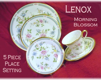 LENOX Morning Blossom, Lenox 5 Piece Place Setting, Made in USA, 24K Gold Trim, Lenox Dinner Plate, Cup, Easter Dishes  FREE Shipping