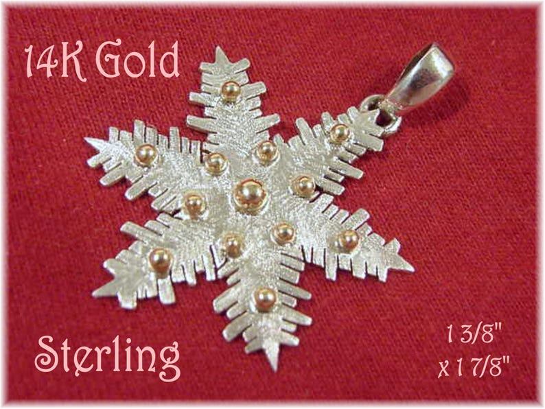 Artisan Custom Design Only 1 Created FREE SHIPPING Modern Art Snow Christmas Snowflake 14K Gold Sterling Silver Pendant 1 78