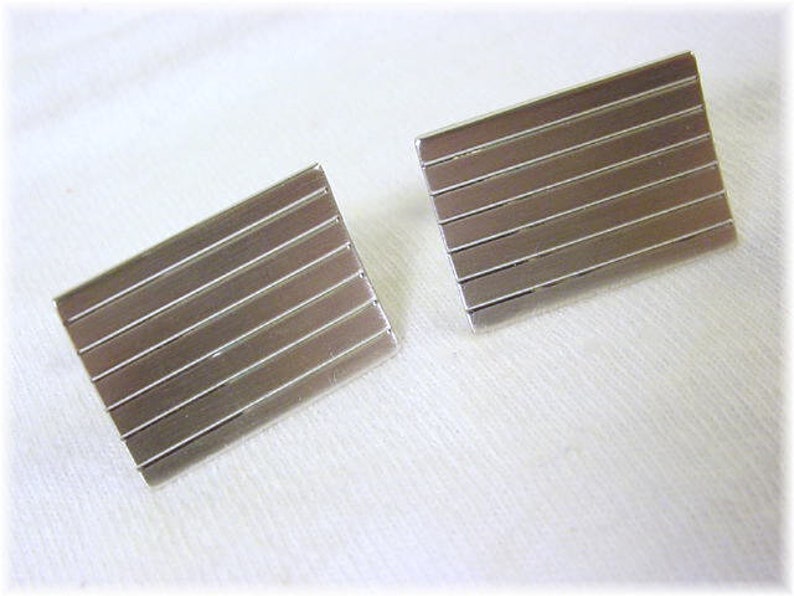 Wedding Suit Cuff Links Mens Fathers Day Anson Mid Century Modern Lines Cufflinks Original Gift Box Sterling Silver FREE SHIPPING